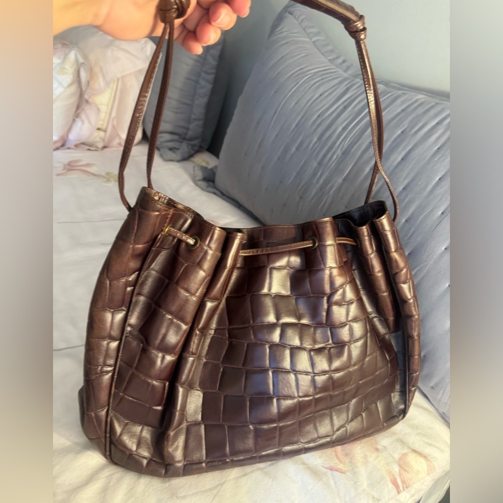 Brooks Brothers Croc embossed dark brown leather bag